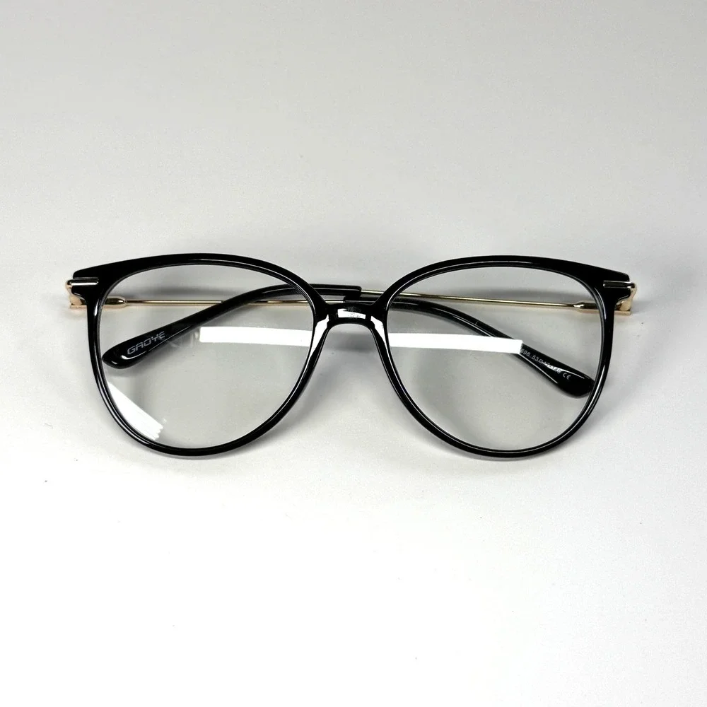 GROYE TR1696 Eyeglasses Frame Only 53-17-140 Black Gold Cat Eye Full Rim